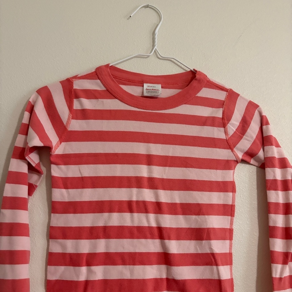 Hanna Andersson Girls Pink Striped Pajama PJ Top Size 8